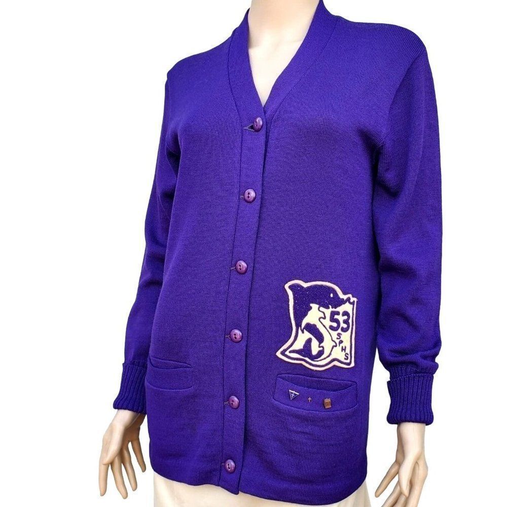 Varsity Jacket Vintage Class Sweater 50s High School Purple Wool S